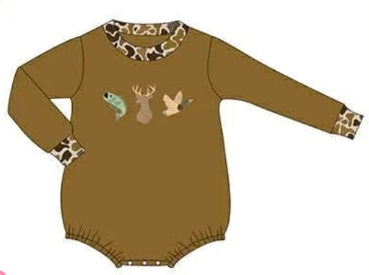 Brown Camo Deer Duck Fish Embroidery Collection - ETA January Boyis