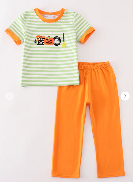 Orange Halloween Pumpkin BOO Boy Set southernsweetpea