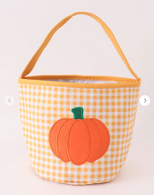 Pumpkin Applique Halloween Checkered Candy Bucket Honeydew