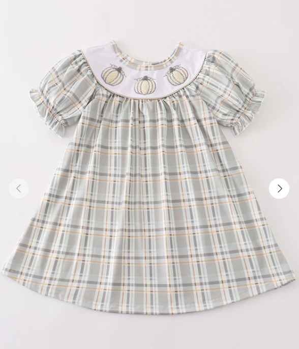 Pumpkin French Knot Plaid Girls Dress Honeydew