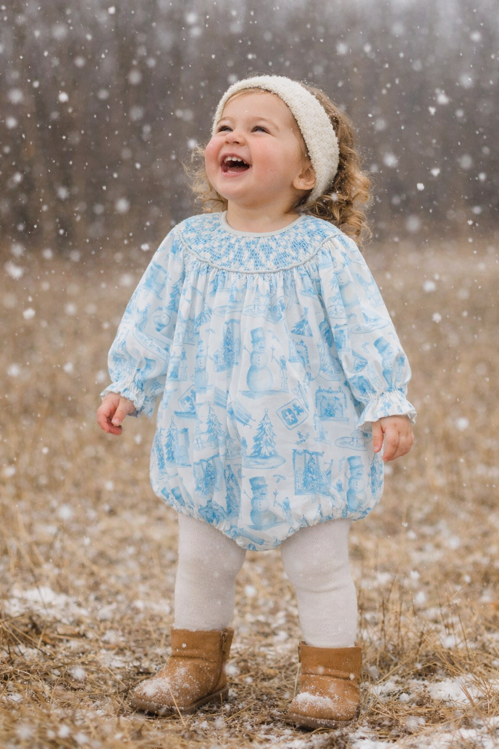 Blue Snowman Christmas Tree Smocked Bubble Honeydew