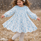 Blue Snowman Christmas Tree Smocked Dress Honeydew
