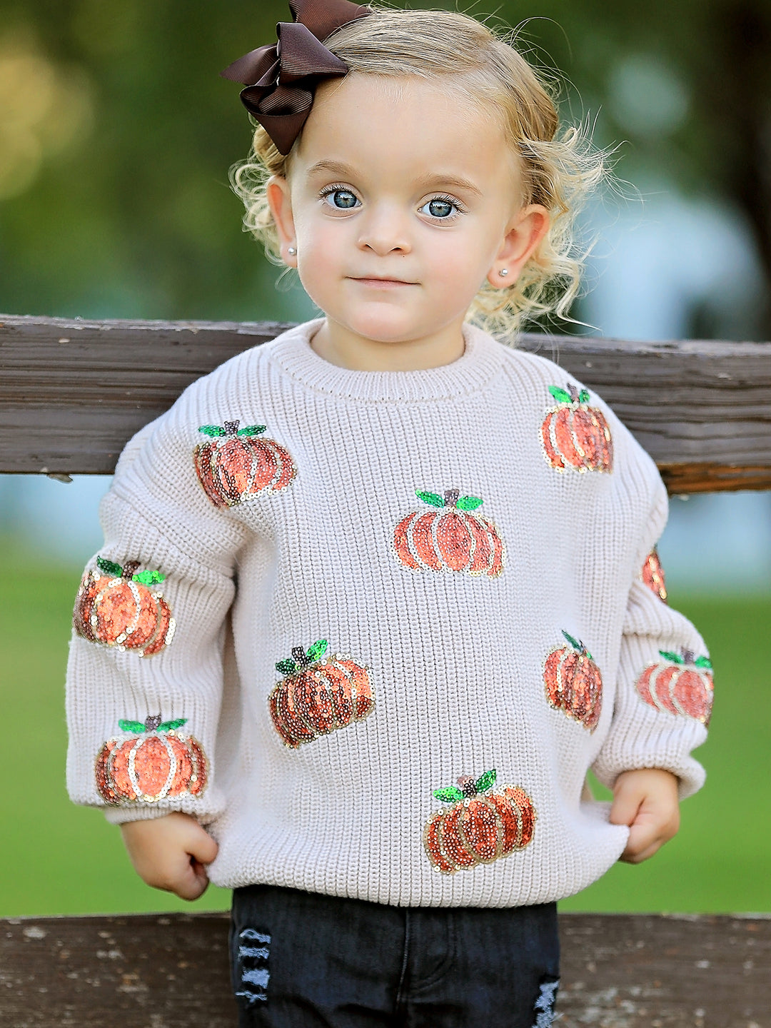 Beige Thanksgiving Pumpkin Sequin Sweater Rylee Faith