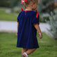 Christmas Navy with Santa Sleigh Machine Smocked Dress Rylee Faith