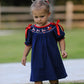 Christmas Navy with Santa Sleigh Machine Smocked Dress Rylee Faith