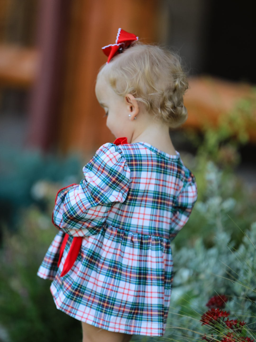 Christmas Plaid Santa Embroidered Girls Bloomer Set Rylee Faith