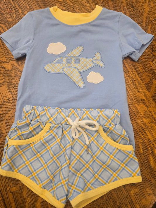 Hazel Blue Airplane Short Set Posh Petites
