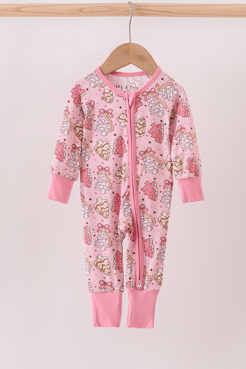 Pink Christmas Tree Cakes Bamboo Pajama Romper Honeydew