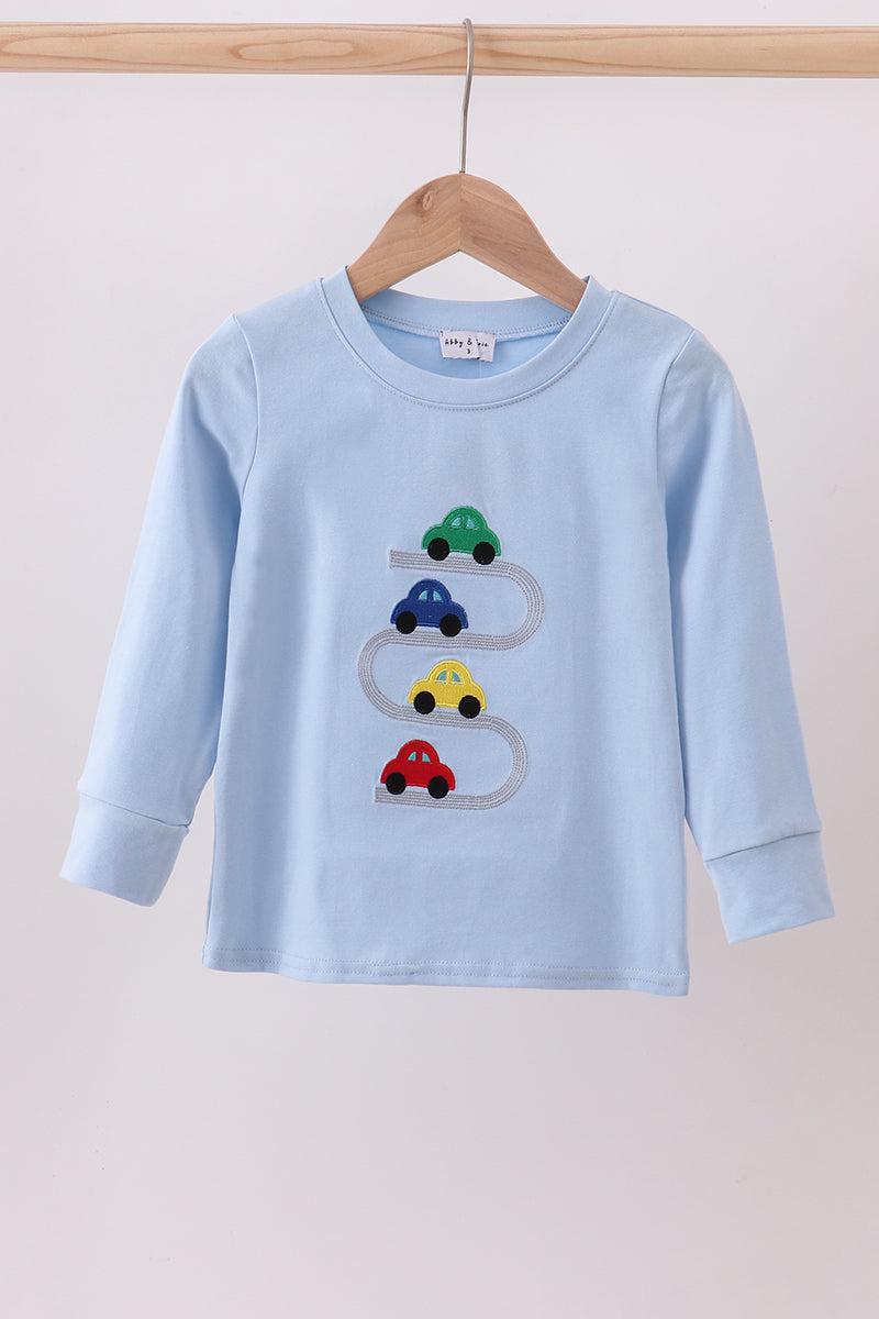 Blue Car Embroidery Boys Top Honeydew
