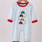 Blue Car Embroidery Gingham Romper Honeydew