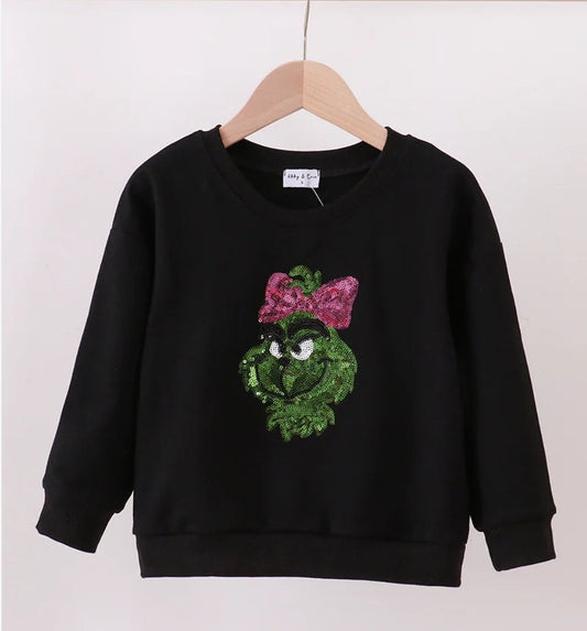 Black Christmas Mean One Sequin Top Honeydew