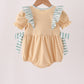 God is great God is good tan and striped embroidery ruffle bubble Honeydew
