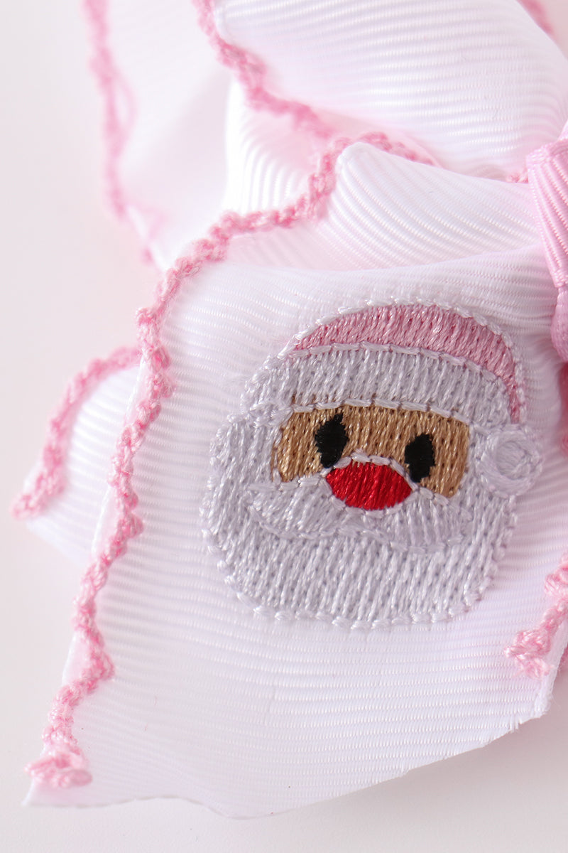 Pink Santa Claus Embroidery Crotchet Edge Alligator Clip Hair Bow Honeydew