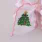 Christmas Tree Embroidery Crotchet Edge Alligator Clip Hair Bow Honeydew