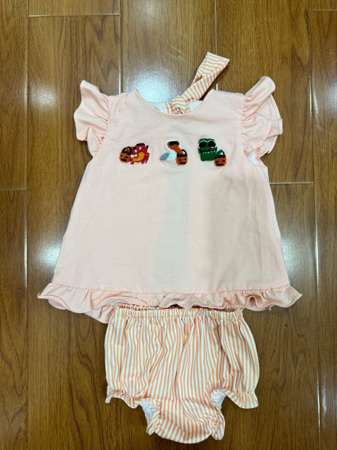 Coastal Halloween Hand French Knot Girl Bow Back Bloomer Set Ambabie