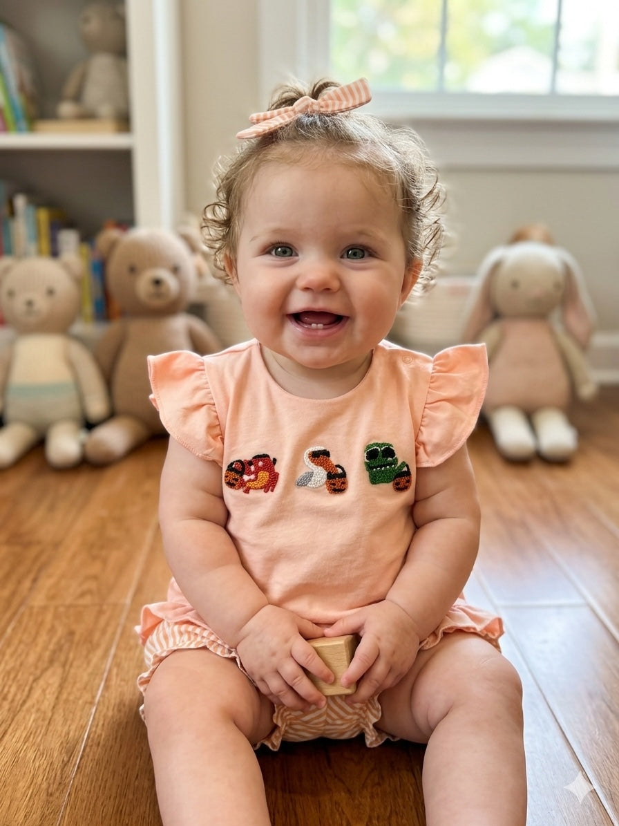 Coastal Halloween Hand French Knot Girl Bow Back Bloomer Set Ambabie