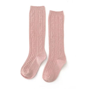Blush Cable Knit Knee High Socks by Little Stocking Co Little Stocking Co