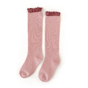 Blush Mauve Lace Top Knee High Socks by Little Stocking Co Little Stocking Co