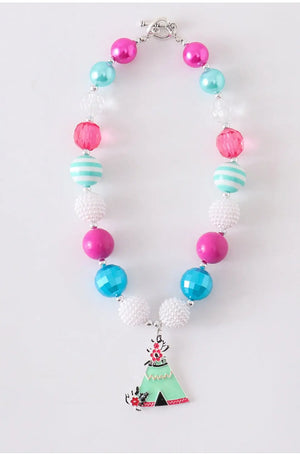 Camp Tent Chunky Beads Bubble Necklace Honeydew
