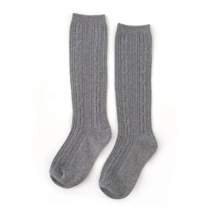 Gray Cable Knit Knee High Socks by Little Stocking Co Little Stocking Co