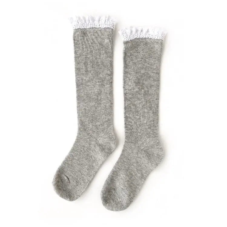 Gray Lace Top Knee High Socks by Little Stocking Co Little Stocking Co