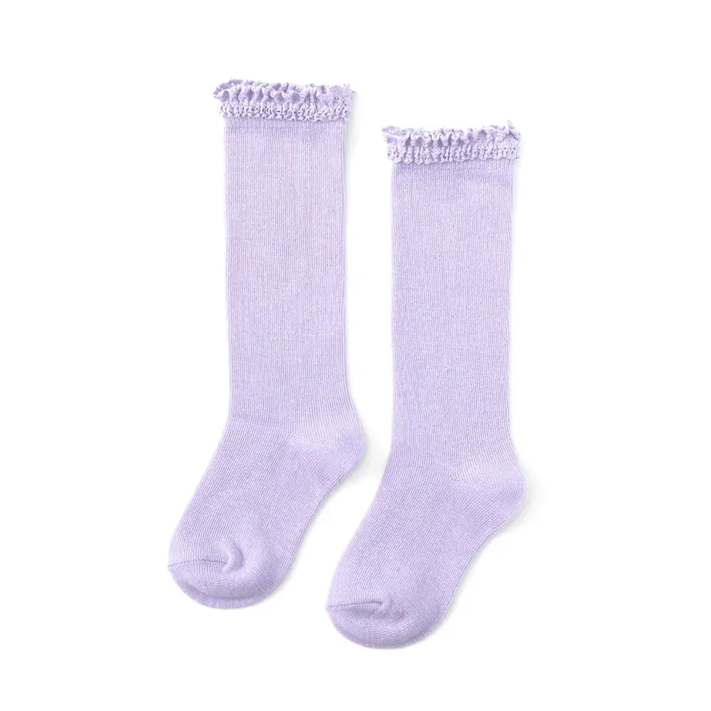 Lavender Lace Top Knee High Socks by Little Stocking Co Little Stocking Co