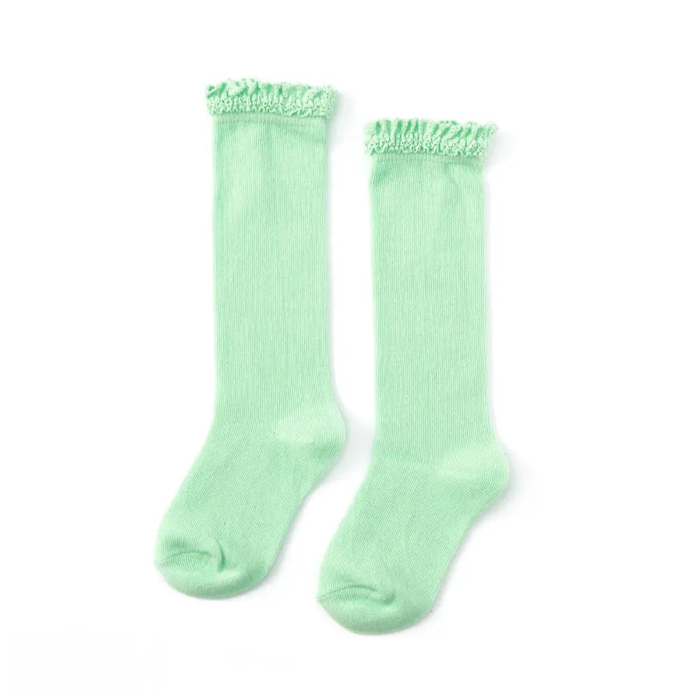 Mint Lace Top Knee High Socks by Little Stocking Co Little Stocking Co