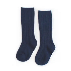 Navy Cable Knit Knee High Little Stocking Co