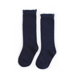 Navy Lace Top Knee High Socks Little Stocking Co