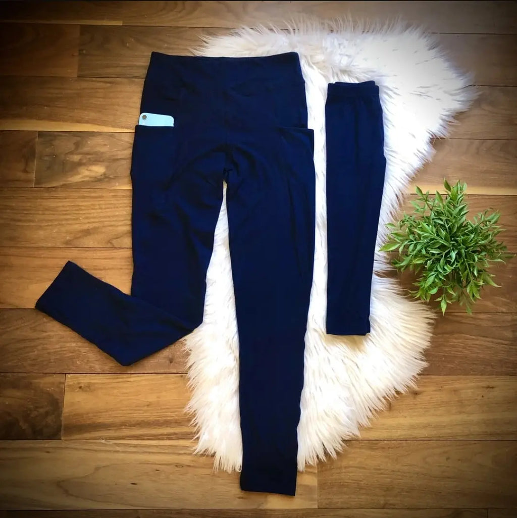 Navy Mommy and Me Pocket Leggings by Addy Cole Wellington Design Co