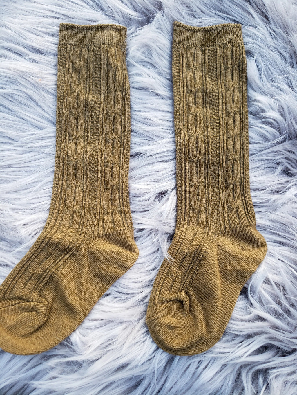 Olive Cable Knit Knee High Socks Little Stocking Co