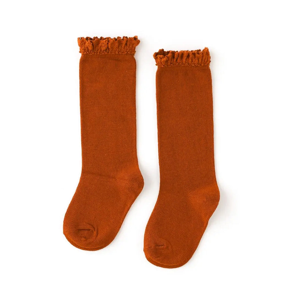 Pumpkin Spice Lace Top Knee High Socks by Little Stocking Co Little Stocking Co
