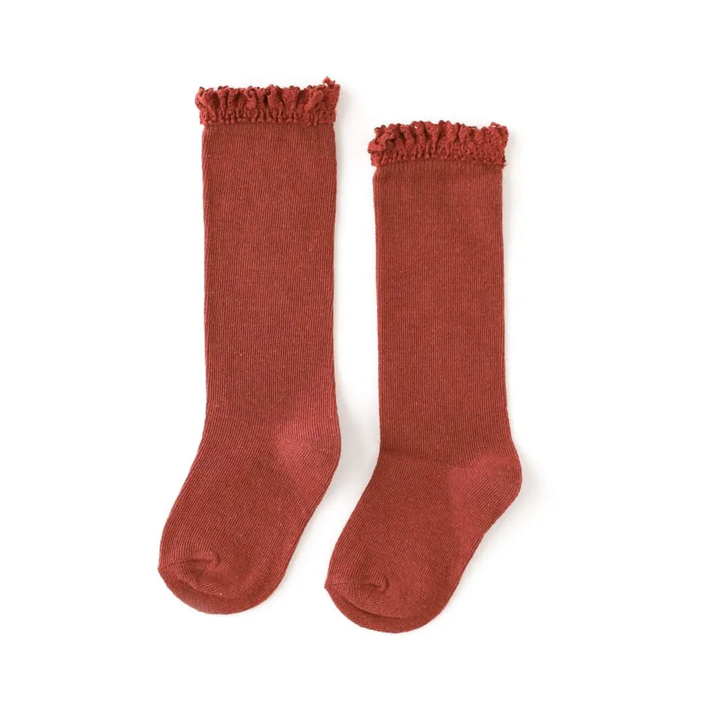 Rust Lace Top Knee High Socks by Little Stocking Co Little Stocking Co