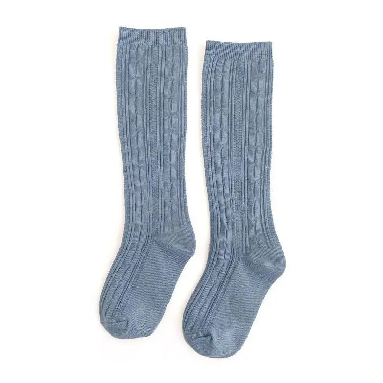 Steele Blue Cable Knit Knee High Socks Little Stocking Co
