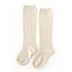Vanilla Cream Cable Knit Knee High Socks by Little Stocking Co Little Stocking Co