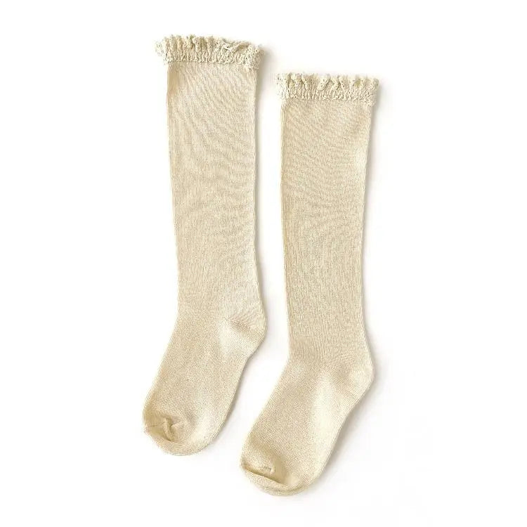 Vanilla Cream Lace Top Knee High Socks by Little Stocking Co Little Stocking Co
