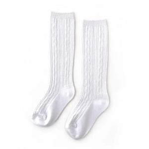 White Cable Knit Knee High Socks by Little Stocking Co Little Stocking Co