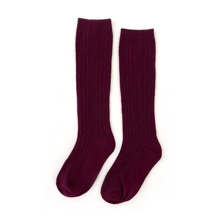 Wine Cable Knit Knee High Socks Little Stocking Co