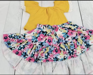 Yellow Lace Trim with Floral Hi-Lo Skirt sparkledots